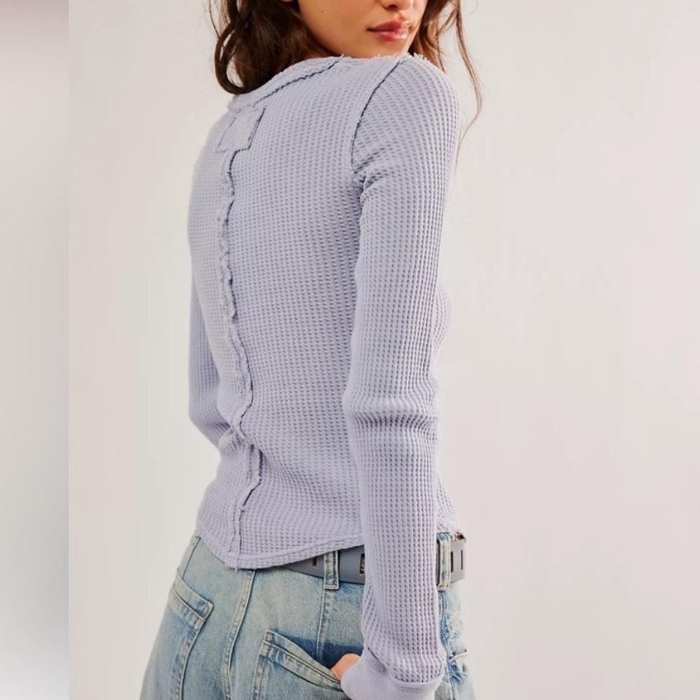 We The Free Roll With It Thermal Size Large Blue Free People Waffle Knit